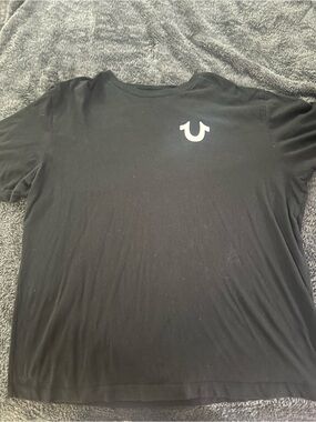 True Religion Black Crew Neck Tee with White Horseshoe Logo